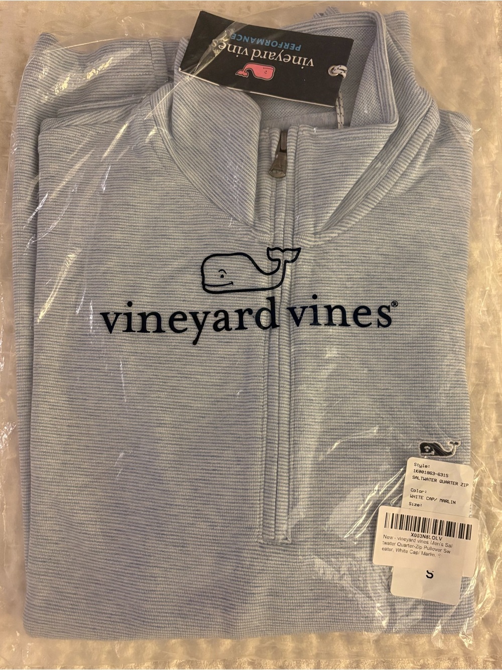 Vineyard Vines Light Blue Striped Performance 1/4 Zip Pullover NWT